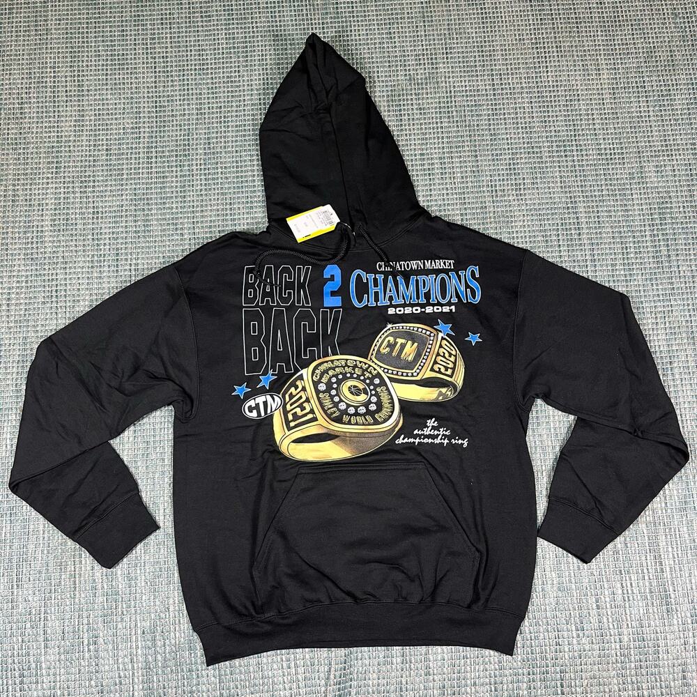 China Town MARKET Back to Back‎ Champions 2021 Black Pullover Hoodie M New